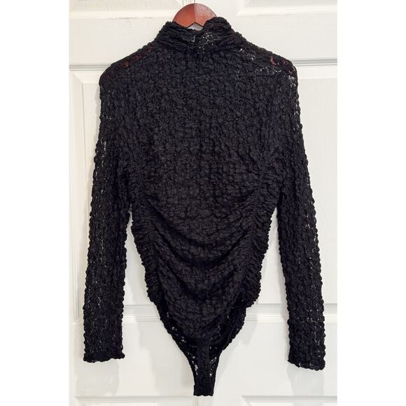 Free People Day And Night Black Lace Bodysuit Stretchy High Neck Size Large - Picture 5 of 10